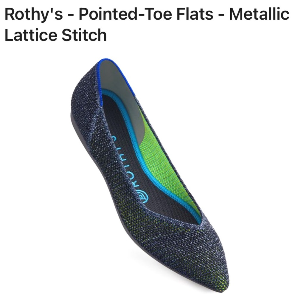 Rothy’s retired metallic blue green lattice stitch flats women’s US 6.5 - Picture 12 of 16